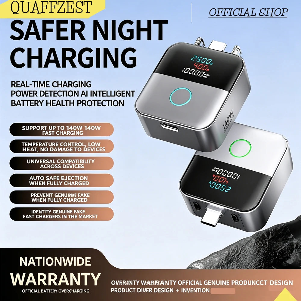 Type-C 140W Physical-Disconnect Battery Guard Anti-Overcharge Protection for Safe Overnight Charging Smart Auto Stop Charging Quake