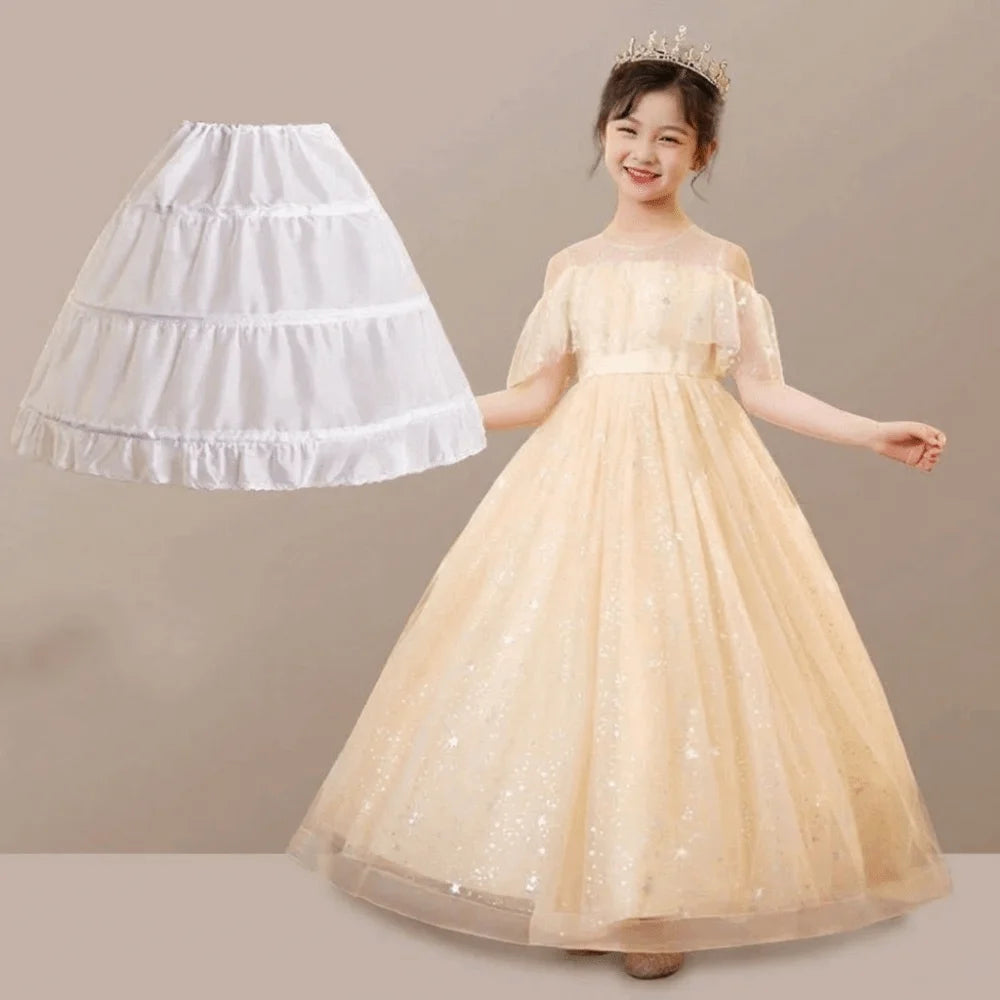 Fashion White Lace Children Skirt Petticoat Steel Ring 3 Hoops Princess Skirt Tutu Skirt Adjustable Flower Crinoline Kids Girls Quake