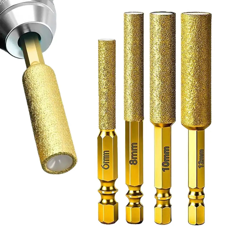 Hex Shank Dry Drill Bit 2-in-1 Glass & Stone Drilling and Grinding Tool, All-in-One Hole Saw and Grinding Head for Tile, Marble Quake