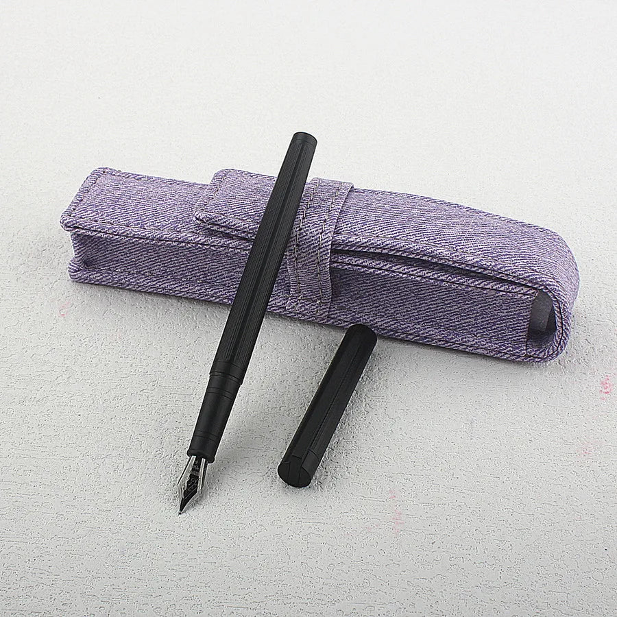 reticulation Striped Metal Fountain Pen F Nib Matte Black Office Signature Writing Ink Pen Gift Quake 126-3 F 0.5MM