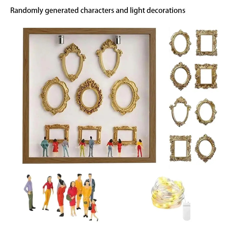 DIY Mini Museum Silhouette Box Miniature Museum Shaped Box Decorative Piece Gold Frames for Anniversary Wedding Gift Quake Khaki