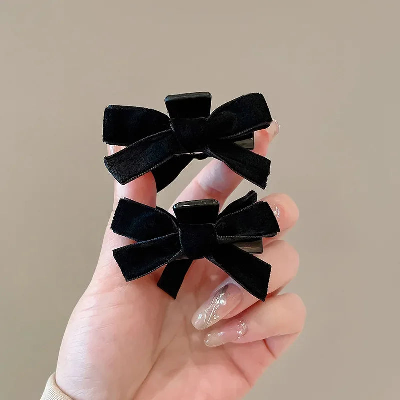 Black Red Small Velvet Bowknot Hair Claw Clips 2pcs/set Korean Princess Hair Clips with Bangs Girls‘ Headwear Hair Styling Tools Quake