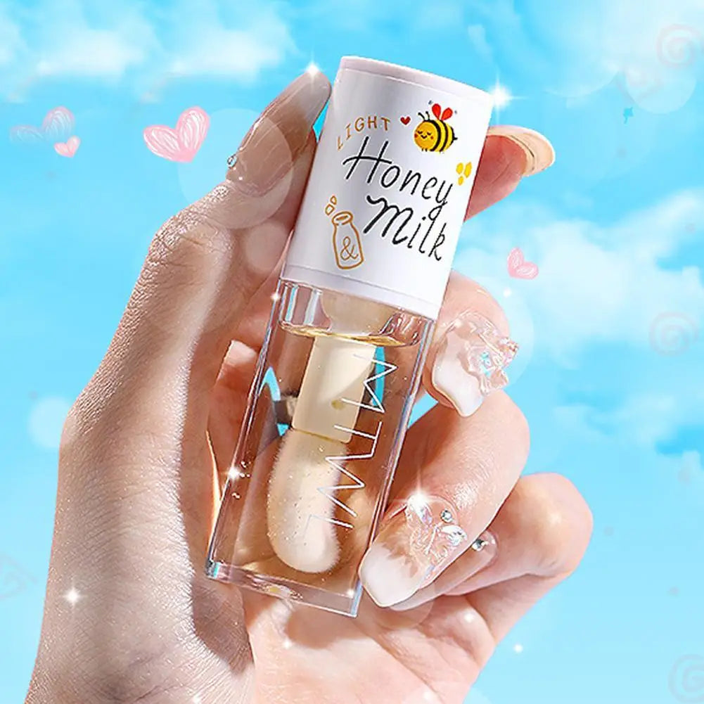 Korean Kawaii Lip gloss Honey Peach Lip Oil Long Lasting Non-sticky Moisturizing Vitamin E Lip Tint Lip Plumper Lip Care Serum Quake