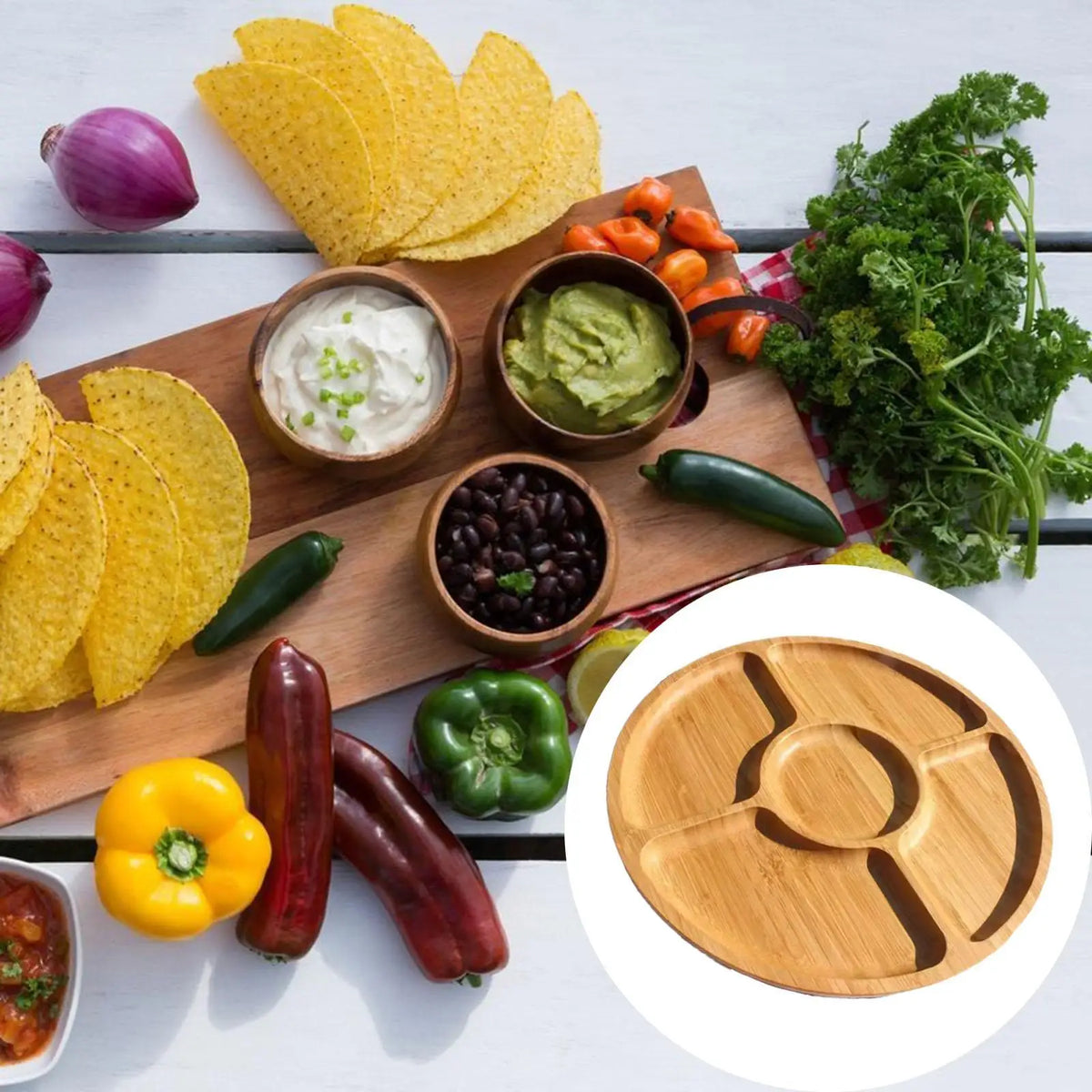 Wood Serving Tray Portion Control Plate 9.45inch Rustic Round Sandwich Appetizer Quake
