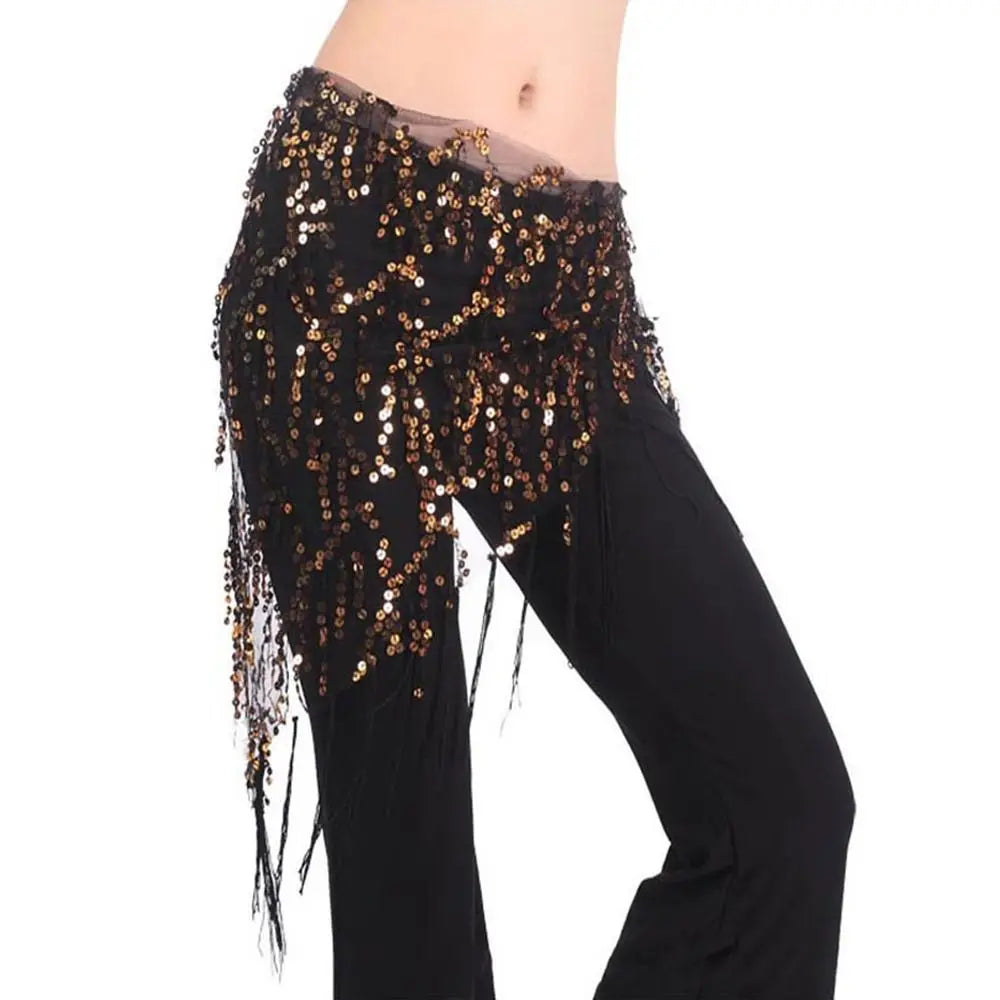 Women Show Costumes Tassels Dancer Skirt Hip Scarf Belly Dance Belt Waist Chain Quake Black gold