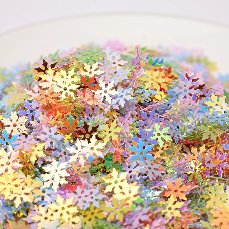 50g/500g PVC Snowflake Sequins 9mm Laser Color Glitter Loose Paillette for DIY Nail Art Decor Hair Accessories Beauty Makeup Quake mixed 50g