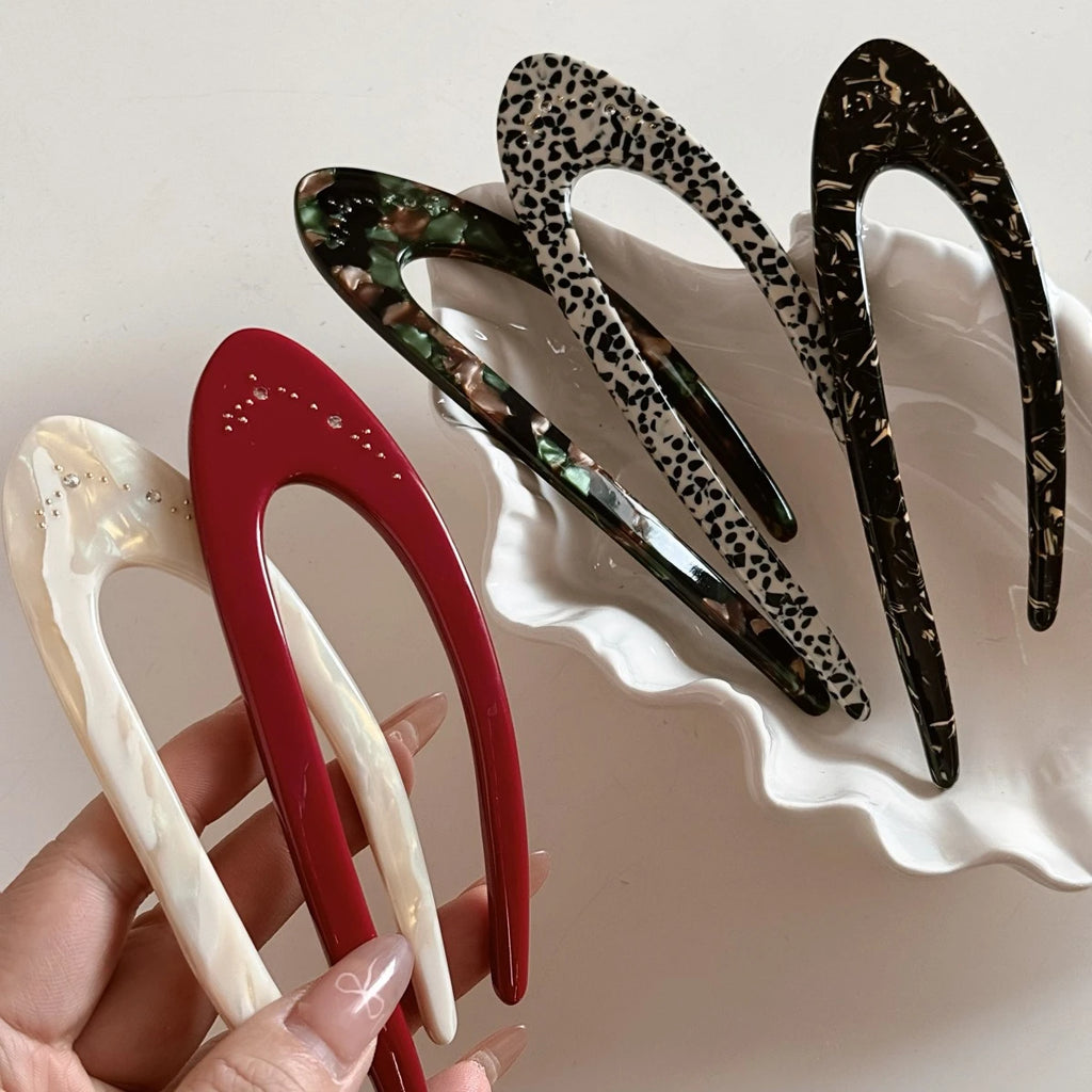 French Style Thicken Acetate U Shape Hairpin High-end Leopard Print Hair Stcik Back Head Daily Wear Versatile Hair Fork Braiders Quake