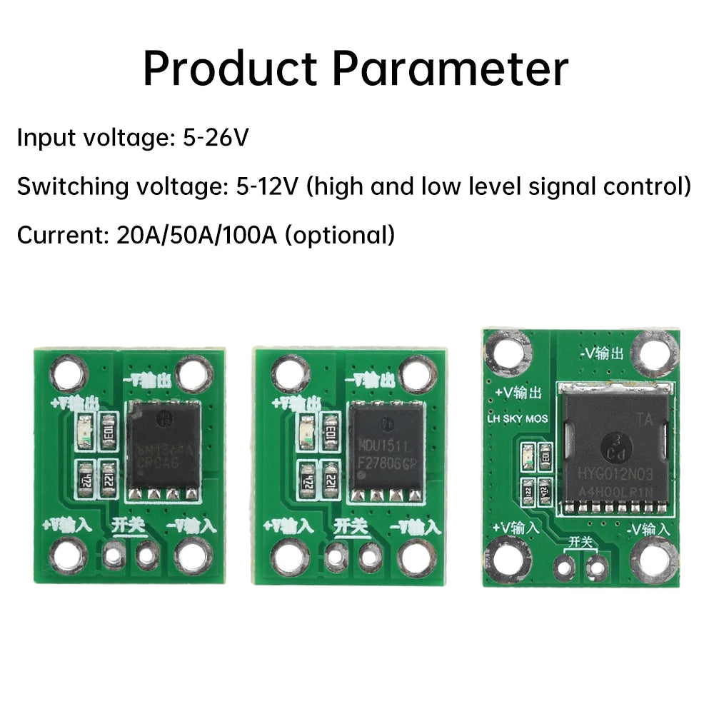 20A 50A 100A 5-26V High Power MOS Trigger Switch Driver Module Field Effect Tube PWM Regulation Electronic Switch Control Quake