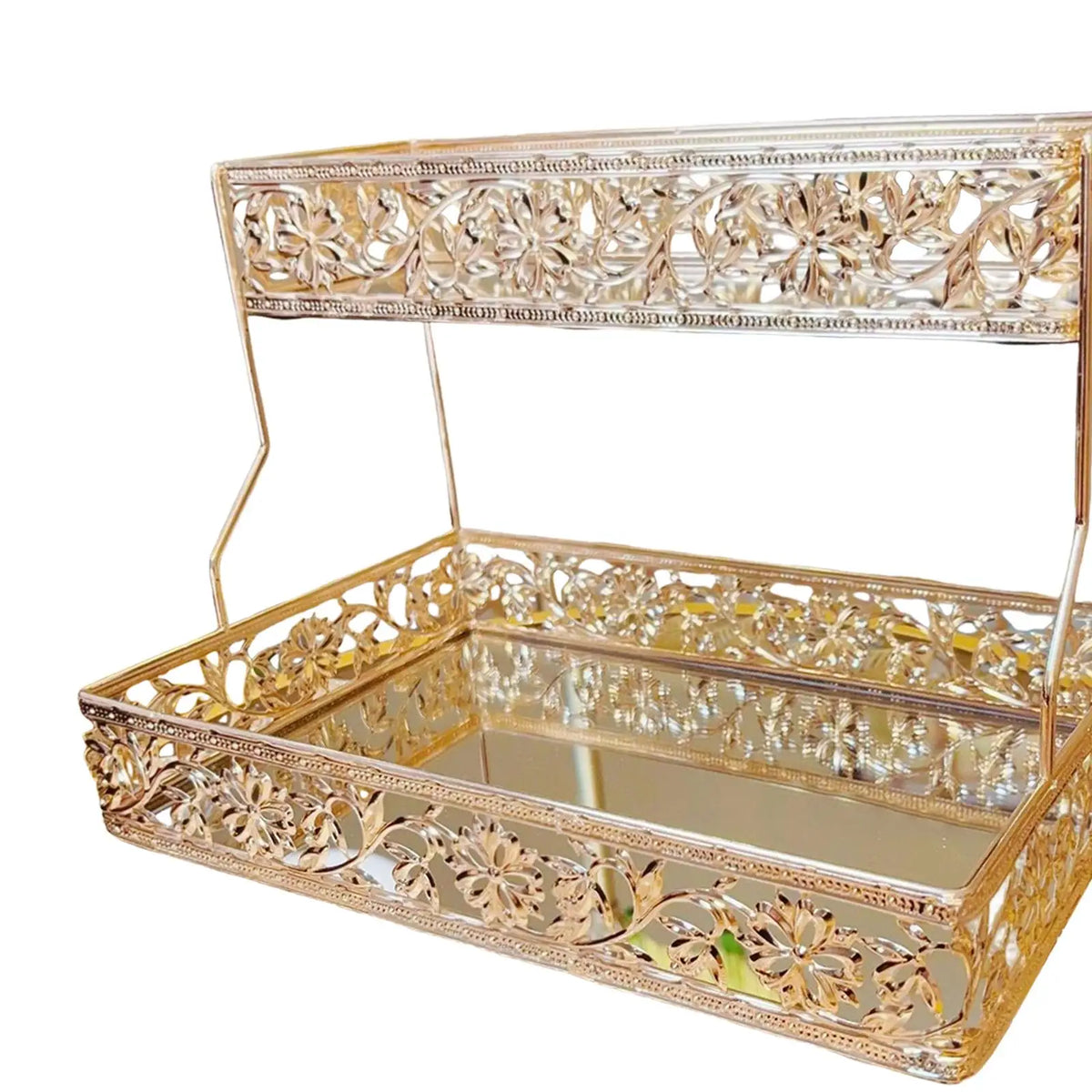 Skincare Organizer Tray Metal Counter Makeup Storage Two Layer Vanity Rack for Bathroom Bedroom Use Quake
