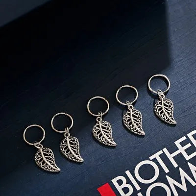 5 Pcs Hair Braids Reggae Dirty Braid Decorative Beads Styling Tools Silver Gold Dread Dreadlock Beads Rings for Hair Accessories Quake Leaf silver