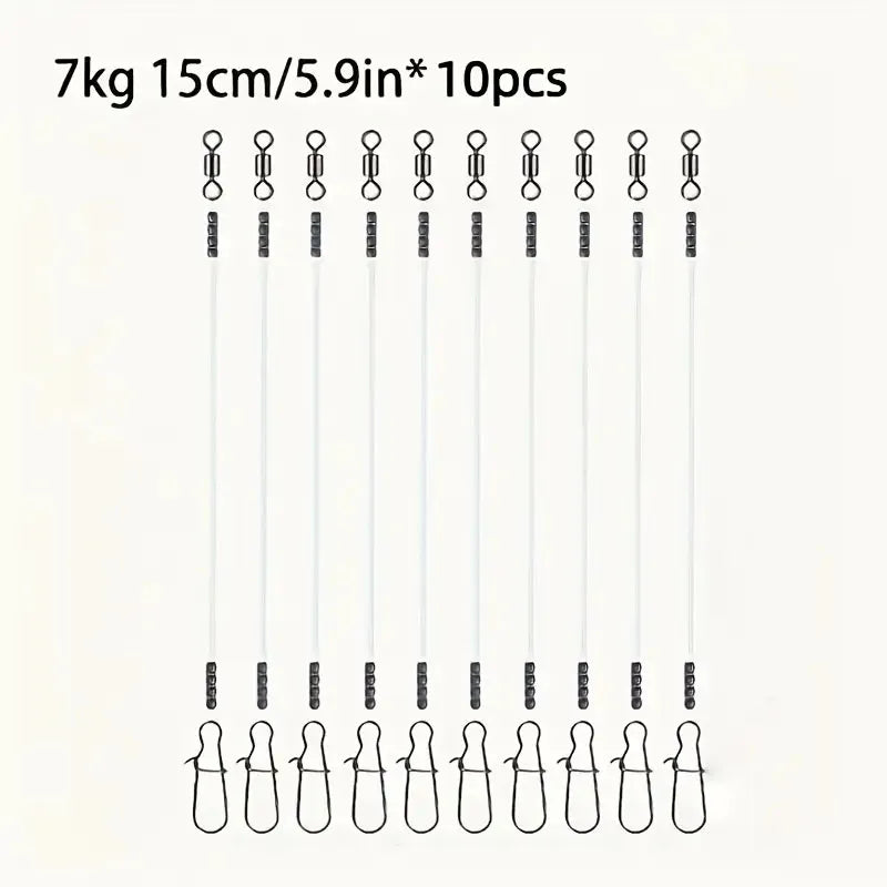 10pcs Heavy-Duty Fluorocarbon Fishing Leader Line with Swivel Clips - Low-Vis Anti-Bite Wire Leaders for Saltwater & Freshwater, Quake 7kg10pcs
