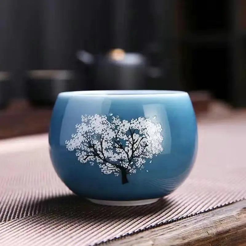 Thermochromic Cup Sakura Tea Cup Ceramic Kung Fu Tea Cupjapanese Style Kiln Tea Cup Master Cup Tea Cup Changing Color Tea Cup Quake Blue b