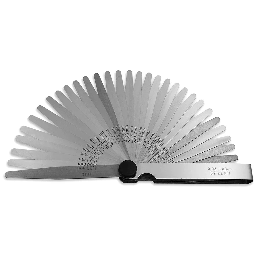 32pc Feeler Gauge Stainless Steel Measuring Tool Set 0.001-0.04" 0.03-1.00mm Feeler Gauge Motorcycle Tire Repair Tool Quake 1pcs