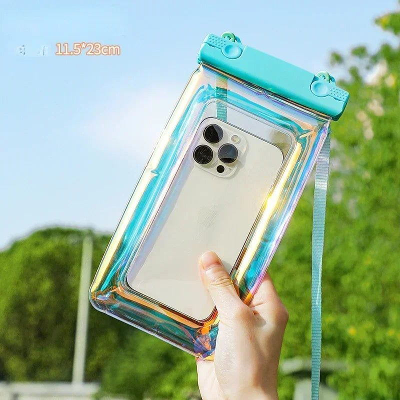 Waterproof Phone Pouch for Swimming - Touchable Clear Dry Bag with Lanyard & Airbag Anti-Sinking, Laser Sealed Universal Case Quake M462 Blue