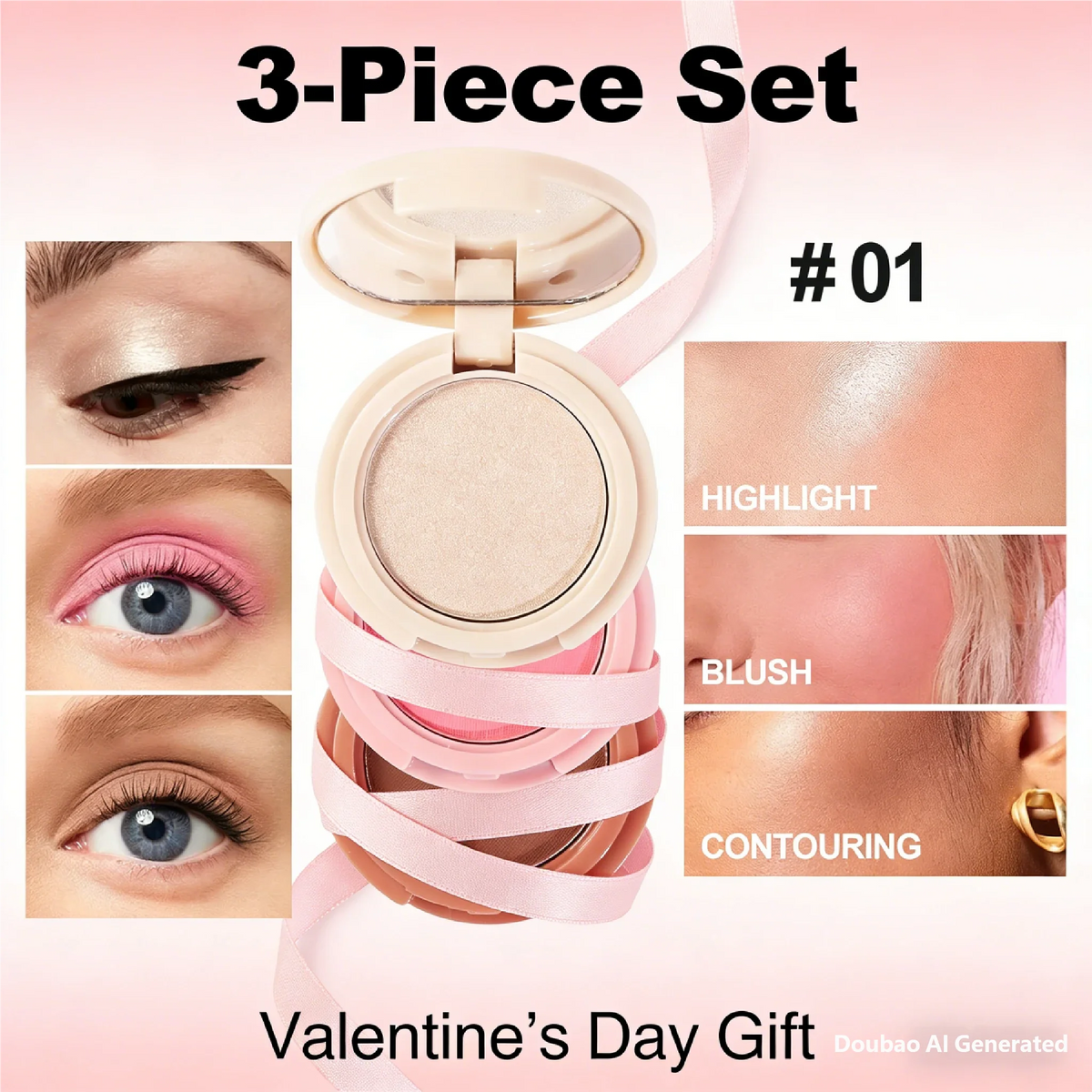 Miss Lara 3-Layer Makeup Palette High-Gloss Blush Pearlescent Matte Finish Multifunctional Valentine's Day Gift for Women Quake 3PCS 1