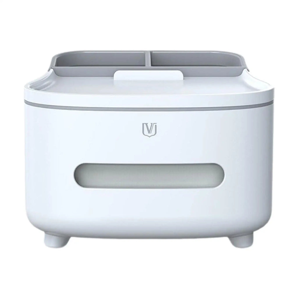 Tissue Box Cover with Remote Holder Stationery Tissue Storage Box Organizer for Kitchen Restroom Bedroom Restaurant Hotel Quake White