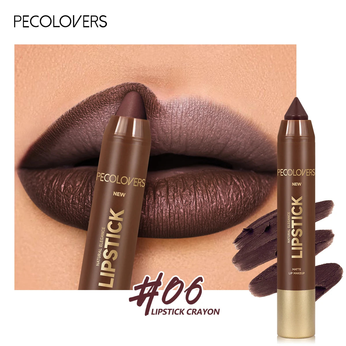 Multi-Color Matte Lipstick Crayon, Long-Lasting & Natural Effect Crayon, for Brown Tone, Matte Finish & High Pigmented Quake 06