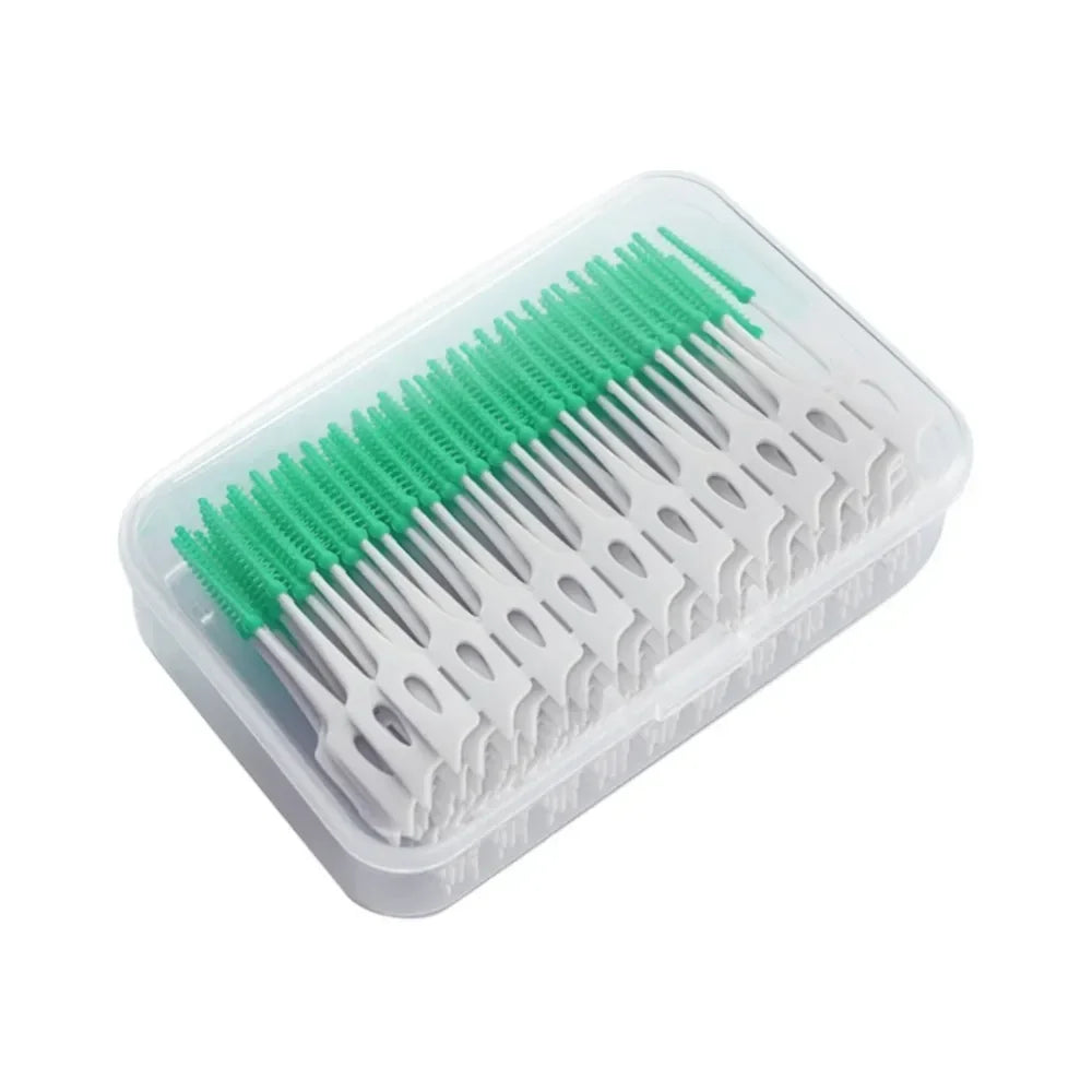 Soft Silicone Dental Toothpicks,Interdental Cleaning Brushes - Portable Oral Hygiene Tool,Gum Massage,Plaque&Food Debris Removal Quake M77 green-120pcs