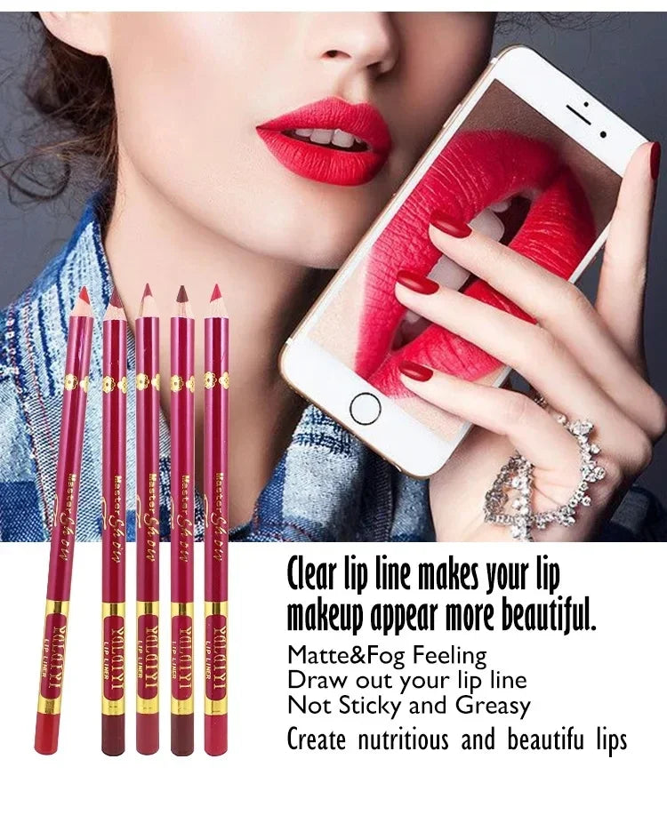 YALAIYI 12-color Lip Liner Pencil Waterproof and Colorfast for Beginners Easy To Use Lip Liner Pen Lip Liners Foggy Color Quake