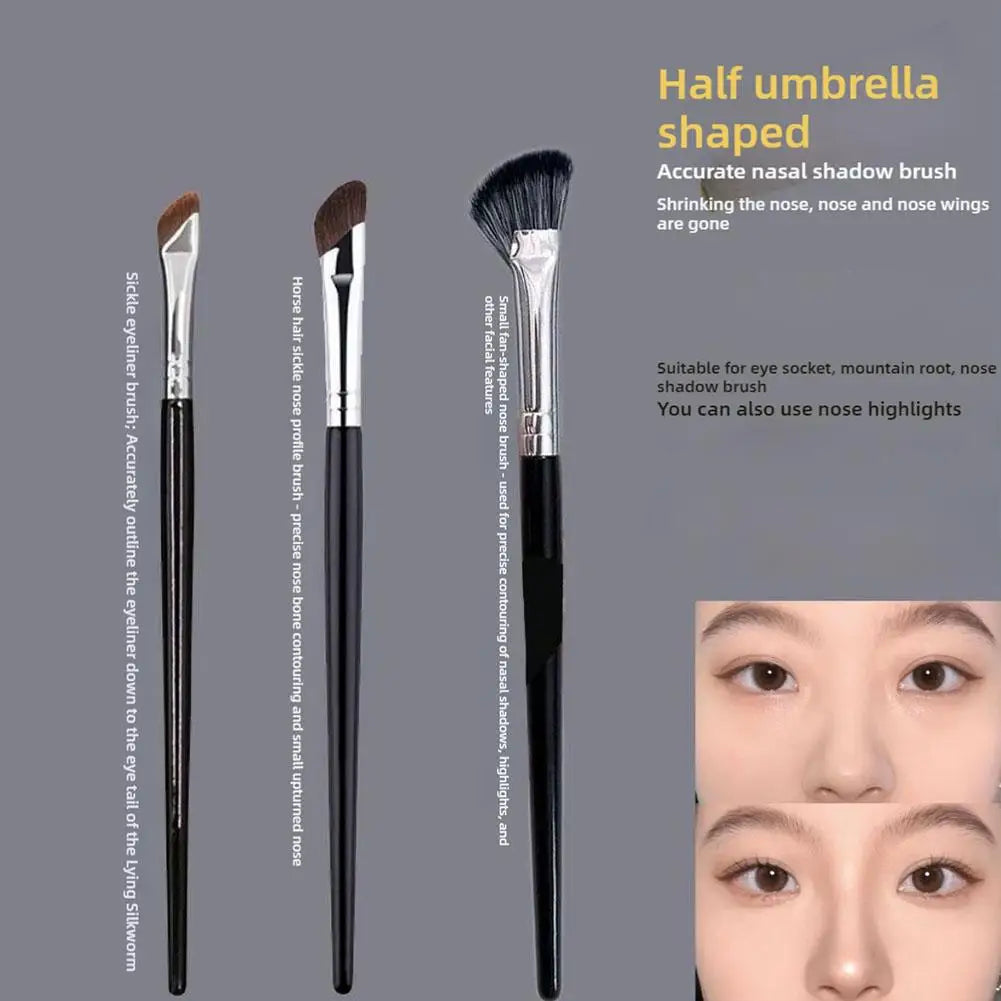 3PCS Nose Brush Set Nose Contour Brush Sculpting Half Fan-Shape Nose Shadow Brush Angled Concealer Brush Under Eye Cosmetics Quake
