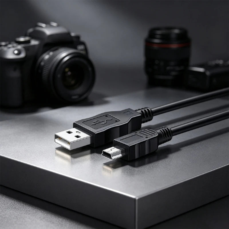 USB-A to 5-Pin Mini-USB Camera Cable with Molded Strain Relief and Black PVC Covering for IFC-400PCU Photo and Video K1KF Quake CN