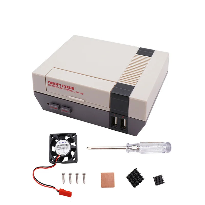 Nespi Case+Compatible with Raspberry Pi 1/2/3 Models B+Retrolag HDMI - Compatible+Compatible with Retropie Case+Fan Adapter Cabl Quake GRAY