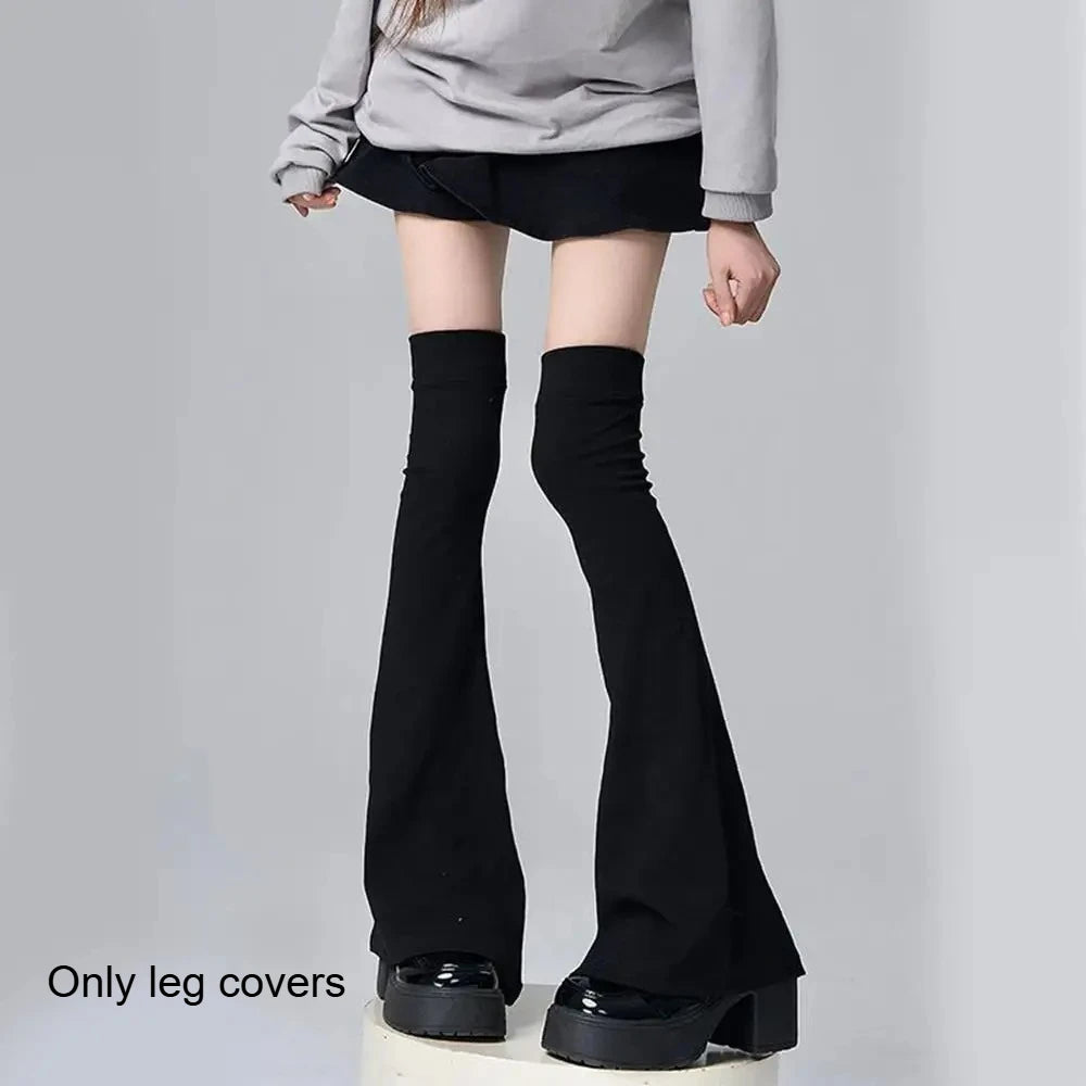 1 Pair Y2K Black White Gothic Lolita Over Knee High Socks Leg Stockings & Horn Shaped Cuffs Leg Warmers Quake black one size fits all