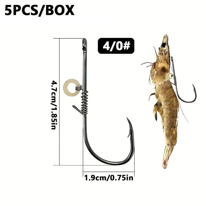 5pcs-10pcs /box Hanging Live Shrimp Back Hook, Shrimp Back Hook with Spring, Hanging Shrimp Fish Hook, Live Shrimp Fixed Hook Quake 5pcs4gang0