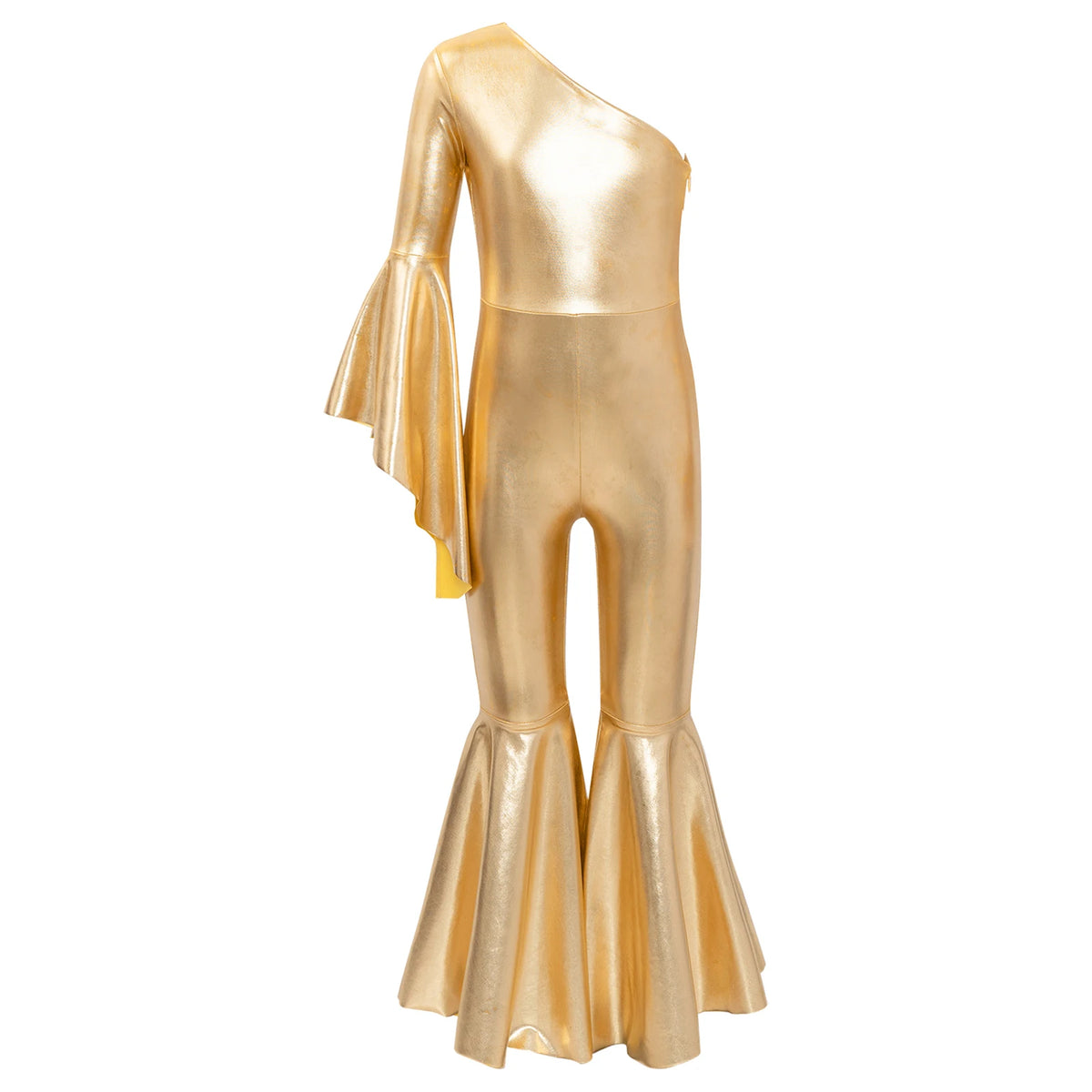 Shiny Halloween Hippie Costume Bell Bottom Jumpsuit for Girls Movie Character Sequins Disco Outfit 70s 80s Prom Party Costume Quake Gold A 16
