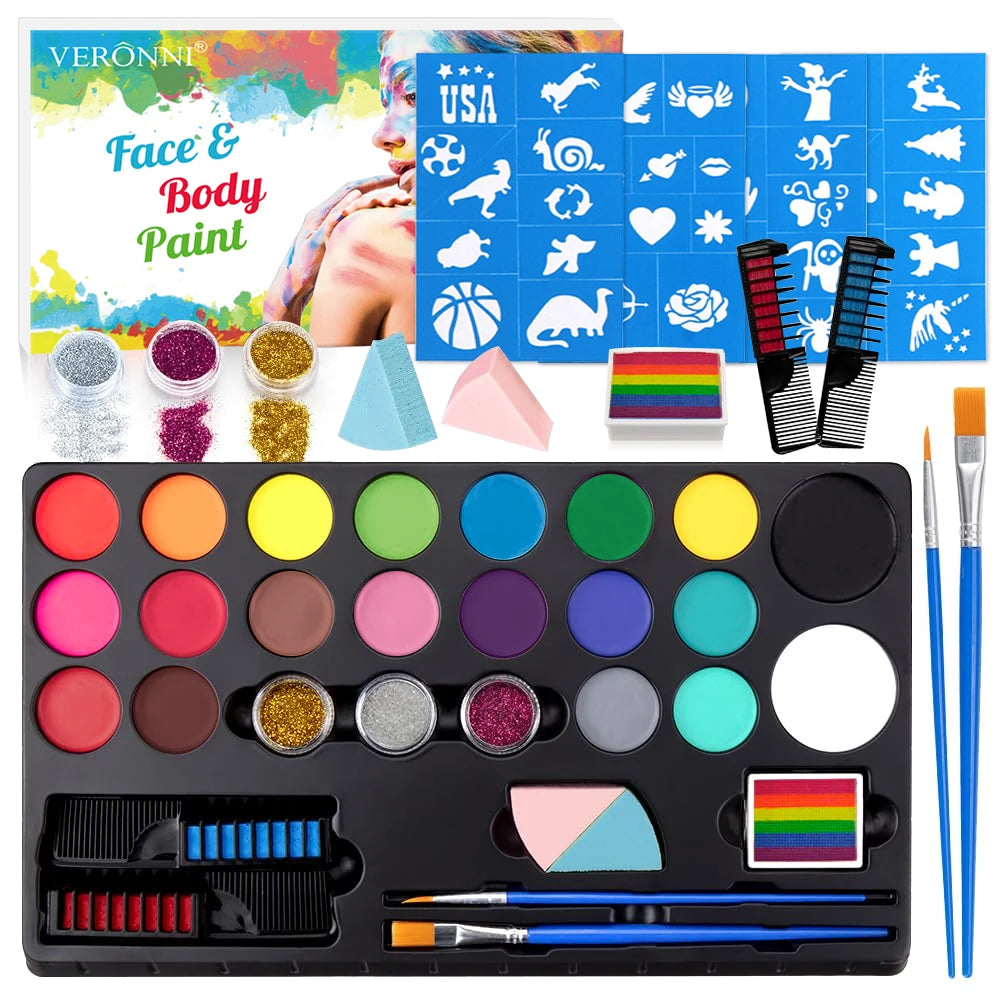 20 Color Face Body Oil Painting Paint Makeup Hair Dye Set Flash Tattoo Painting With Brush Art Adult Kid Halloween Cosplay Party Quake Mixed Color