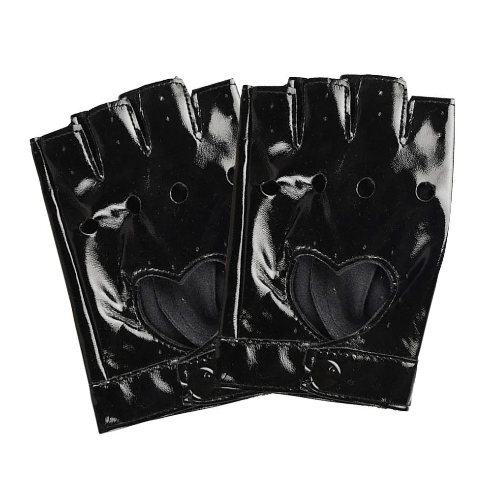 New Fashion PU Leather Fingerless Dance Glove Gothic lolita Jazz Style Driving Dress Performance Mittens Quake Painted Black
