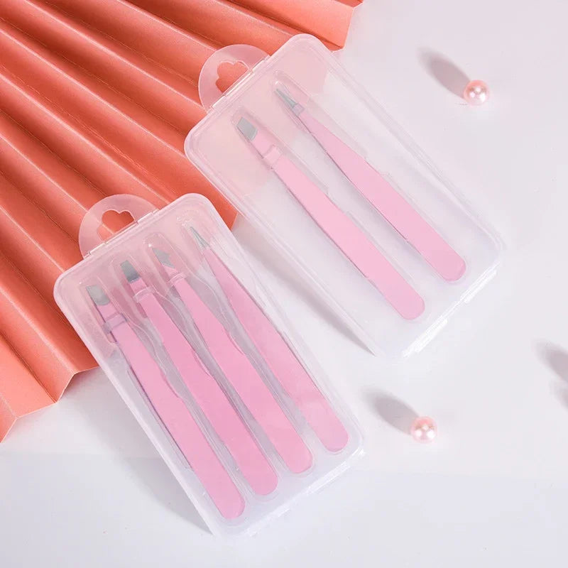 Eyebrow Tweezer Hair Beauty Fine Hairs Pink 2/4Pcs High-QualityPuller Stainless Steel Slanted Brow Clips Removal Makeup Tools Quake