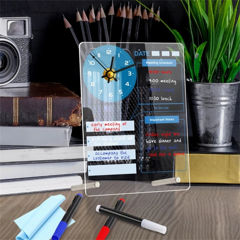 Standing Acrylic Board To-do-list Board with Clock, Office Desk Memo Board Weekly Planner To-do-list Checklist Board K1KF Quake