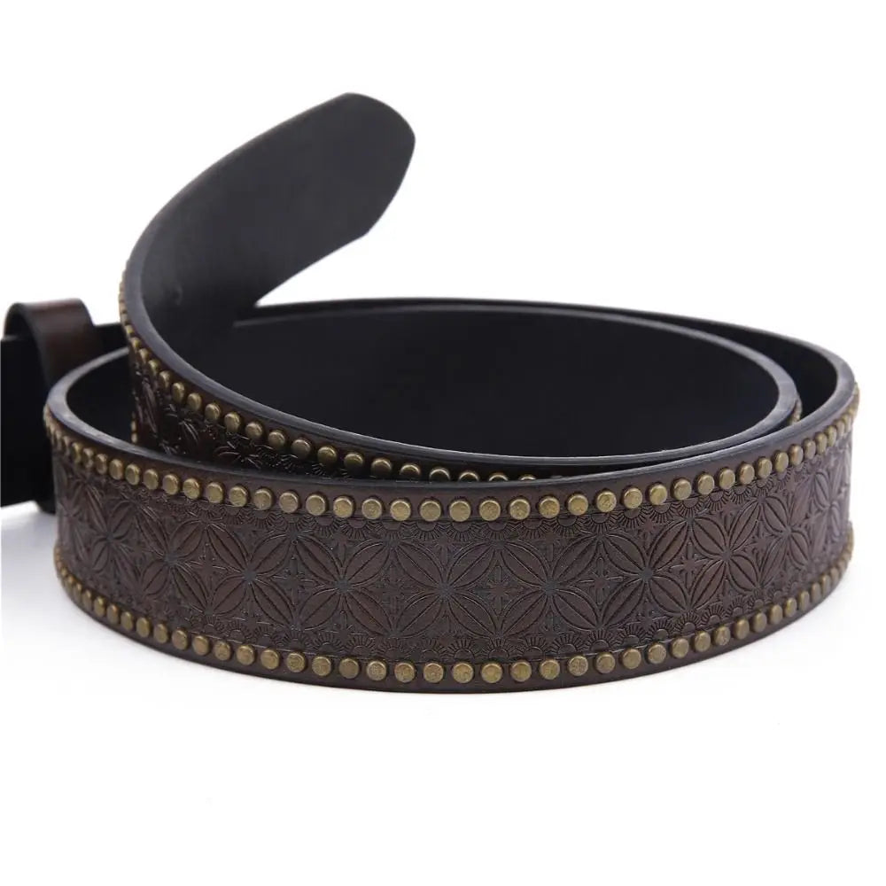 Retro Western Cowboy Men's PU Leather Belt Luxury Design Trendy Brand Ox Head Waistband Jeans Pants Belt Quake