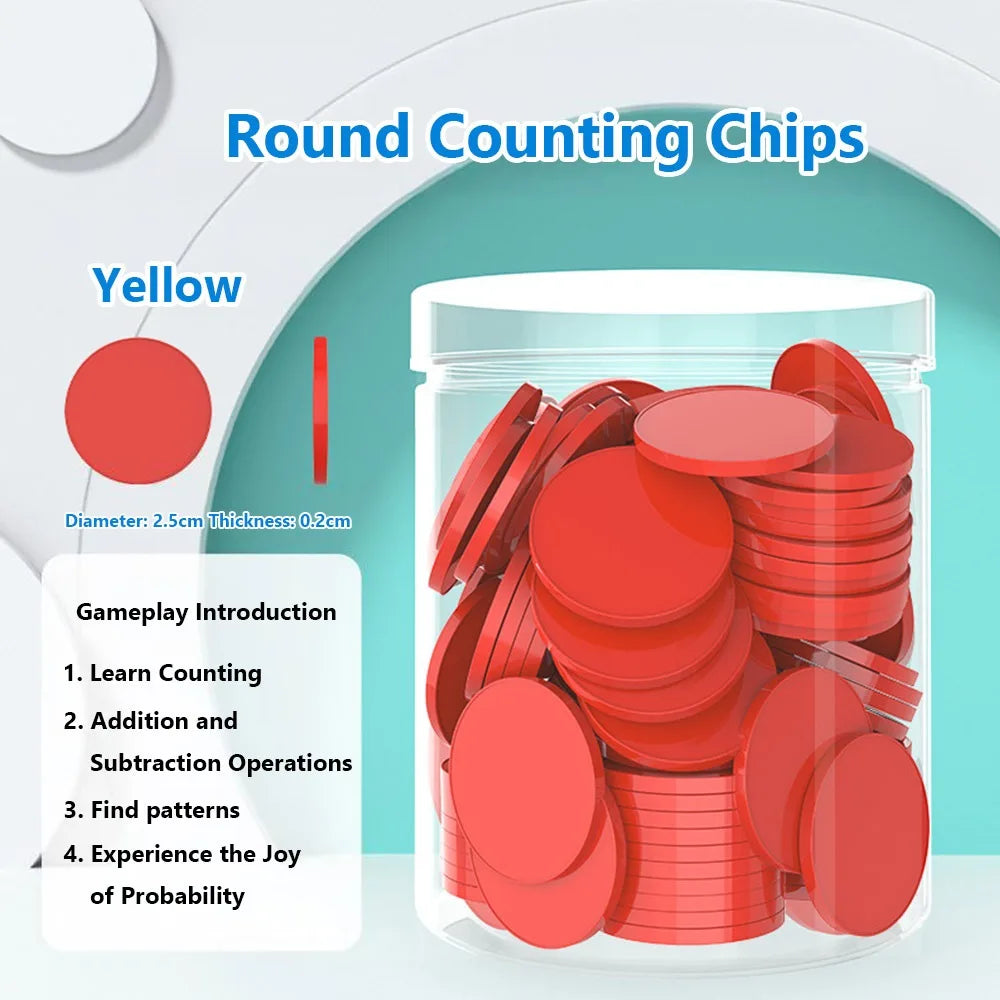 100pcs Plastic Counting Chips Addition Subtraction Operation Board Games Tokens Counting Toy Colored Round Teaching Tool Quake Red