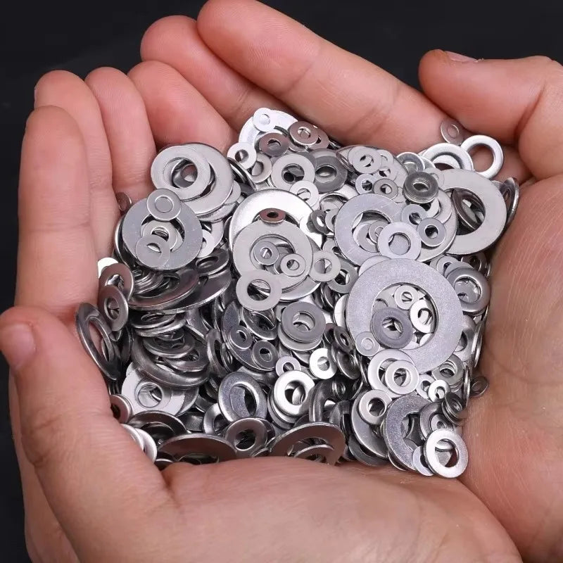 684/180PCS Stainless Steel Screw Washers Multi-function Plain Washer Gaskets Assortment Kit Sturdy Hardware Metal Washers M2-M12 Quake