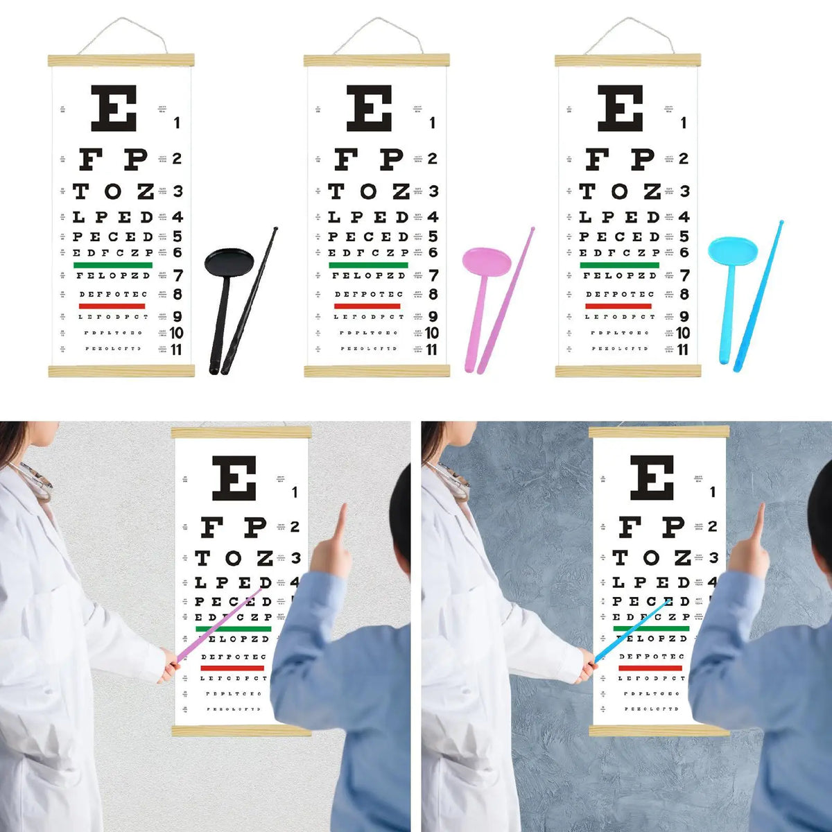 Eye Chart Eye Test Wall Chart with Hand Pointer with Occluder for Exam Home School Quake