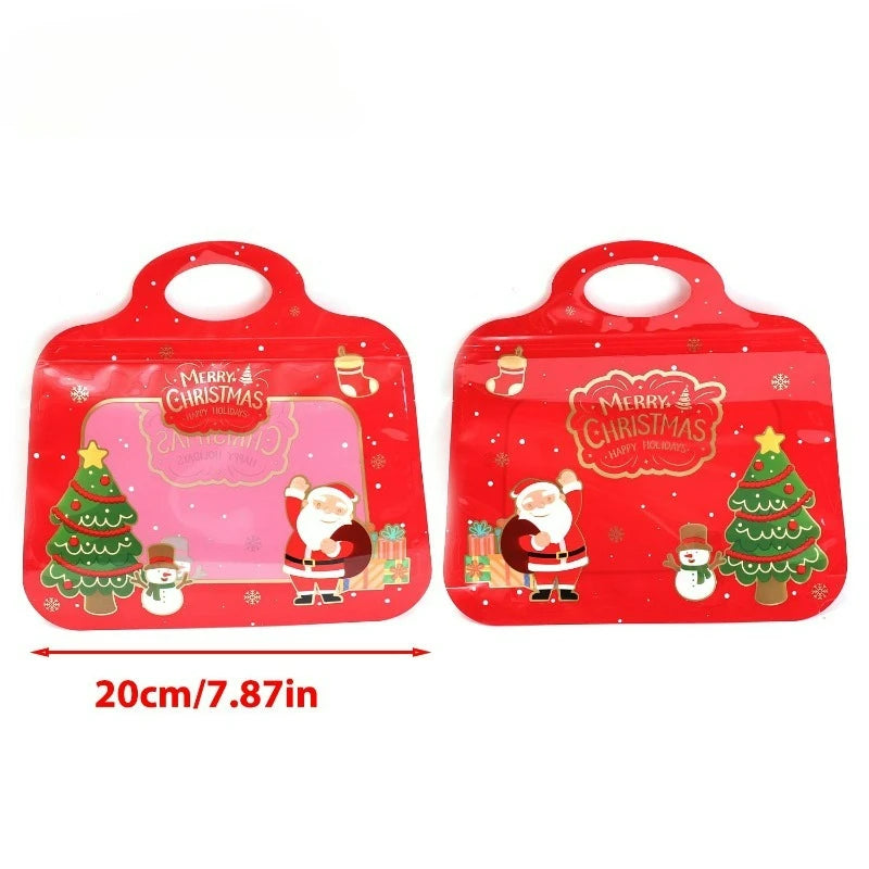 30/2PCS Cartoon Christmas Self Sealing Bag Cute Santa Claus Snowman Pattern Handbags Candy Cookie Packaging Pouch Party Supplies Quake Red 2PCS 21x20cm