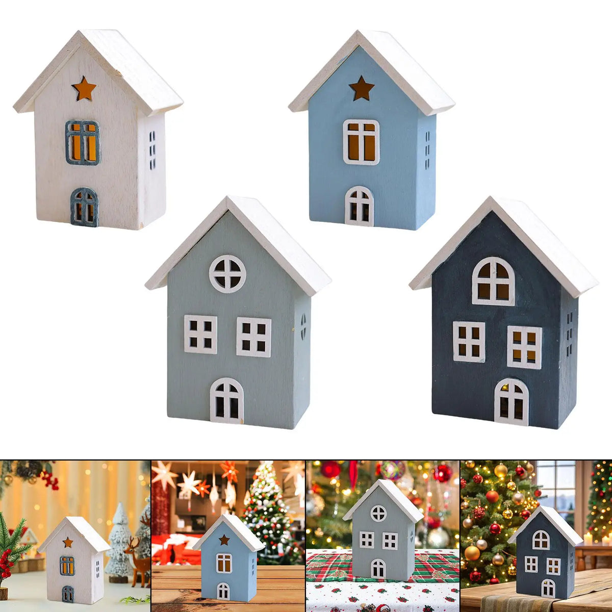 LED Lighted Christmas Village House Ornament Wood Tabletop Decoration for Room Aesthetic Holiday Setup Quake