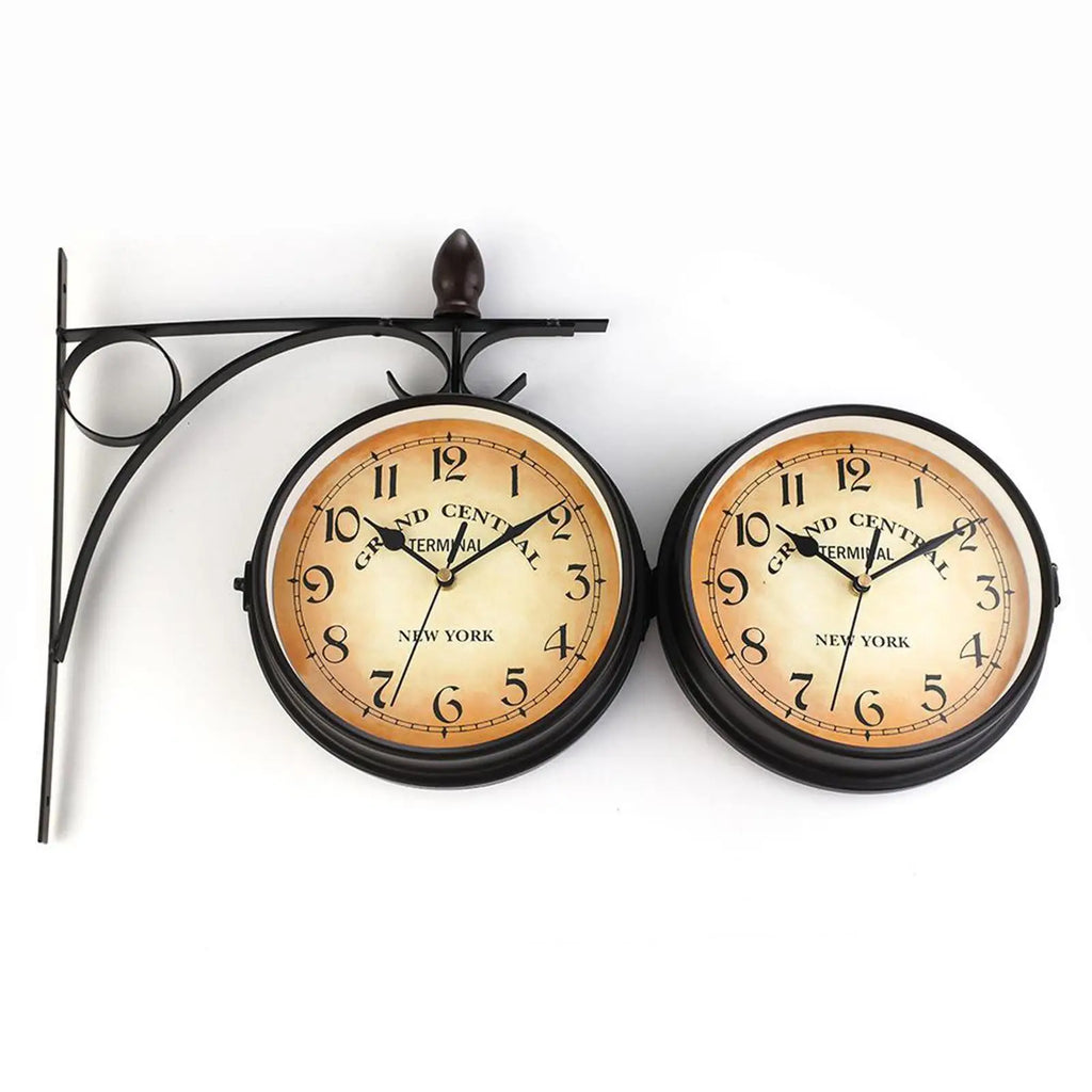 Retro Double Sided Wall Clock Cast Iron Station Wall Clock Art Hanging Decorative Wall Clock Quake