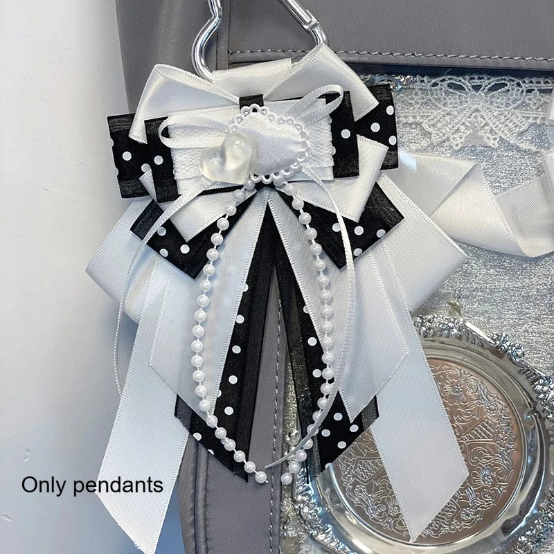 1pc Multi Functional Ribbon Bow Pendant Backpack Decoration Sweet Lolita Style Fashion Luggage Accessories Quake black