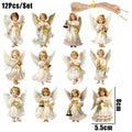 60/12PCS Vintage Angel Wooden Pendants with Rope DIY Christmas Tree Hanging Ornament Christmas Holiday Home Party Decor Supplies Quake Style A 1Set (12PCS)