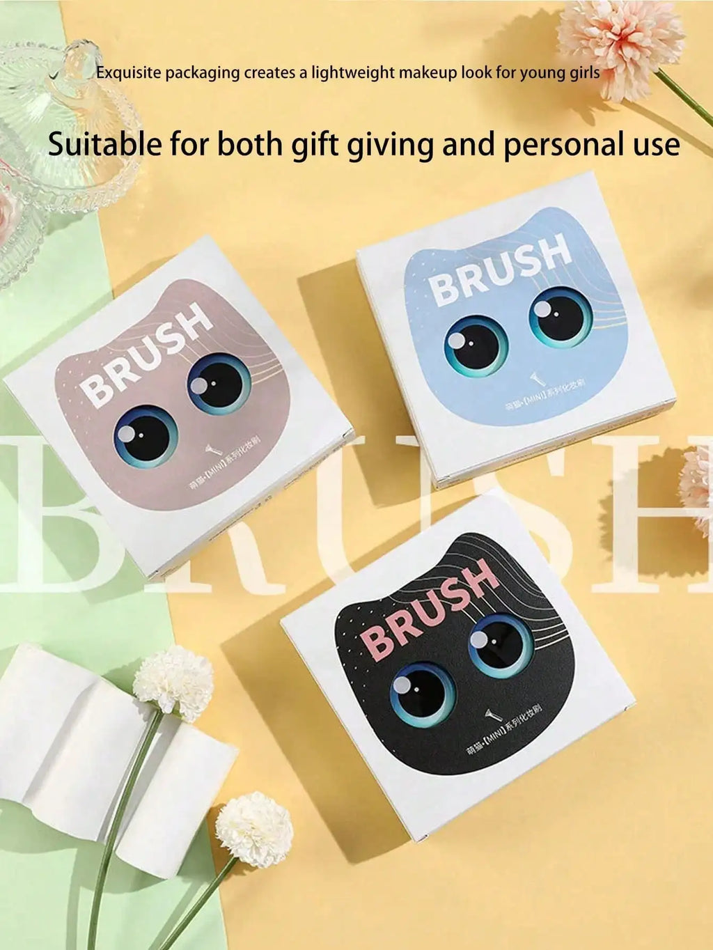 1 Box 6pcs Mini Cute Cat Design Portable Makeup Brush Set - Powder Brush, Eyeshadow Brush, And Assorted Brushes Quake