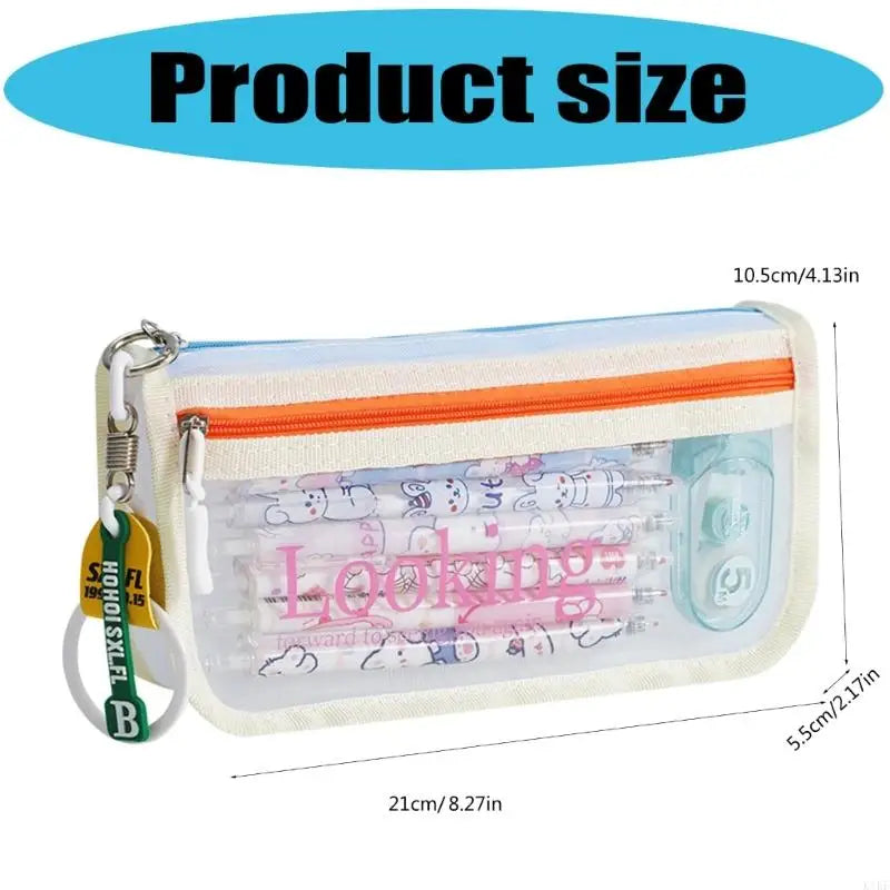High Capacity Pen Bag Clear Mesh Pencil Case Double Layered Pen Organizers K1KF Quake