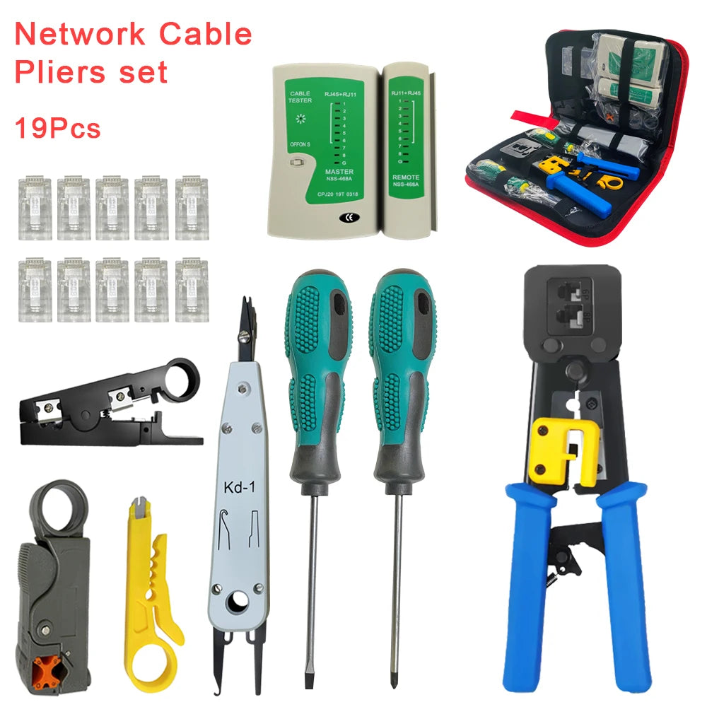 Stripping Crimping Pliers Network Cable Clamp Pliers +Professional Network Cable Tester RJ45 RJ11 RJ12 CAT5 UTP LAN Cable Tester Quake TKQ SET China Mainland
