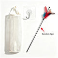 Cat Teaser Wand Toy Set With Mesh Hanging Storage Bag Self Adhesive Hook Interactive Kitten Feather Wand Organizer Kit Quake Set A