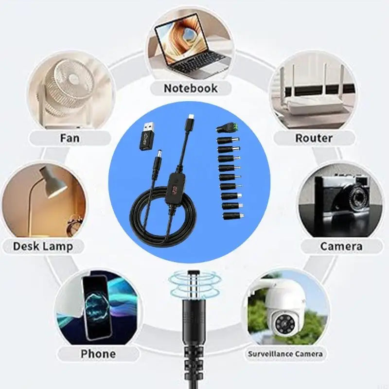 USB C to Round Tip Power Cable with Digital Readout, Voltages Adjustable 5V-20V Output for Worktable Electronics Use 120cm K1KF Quake