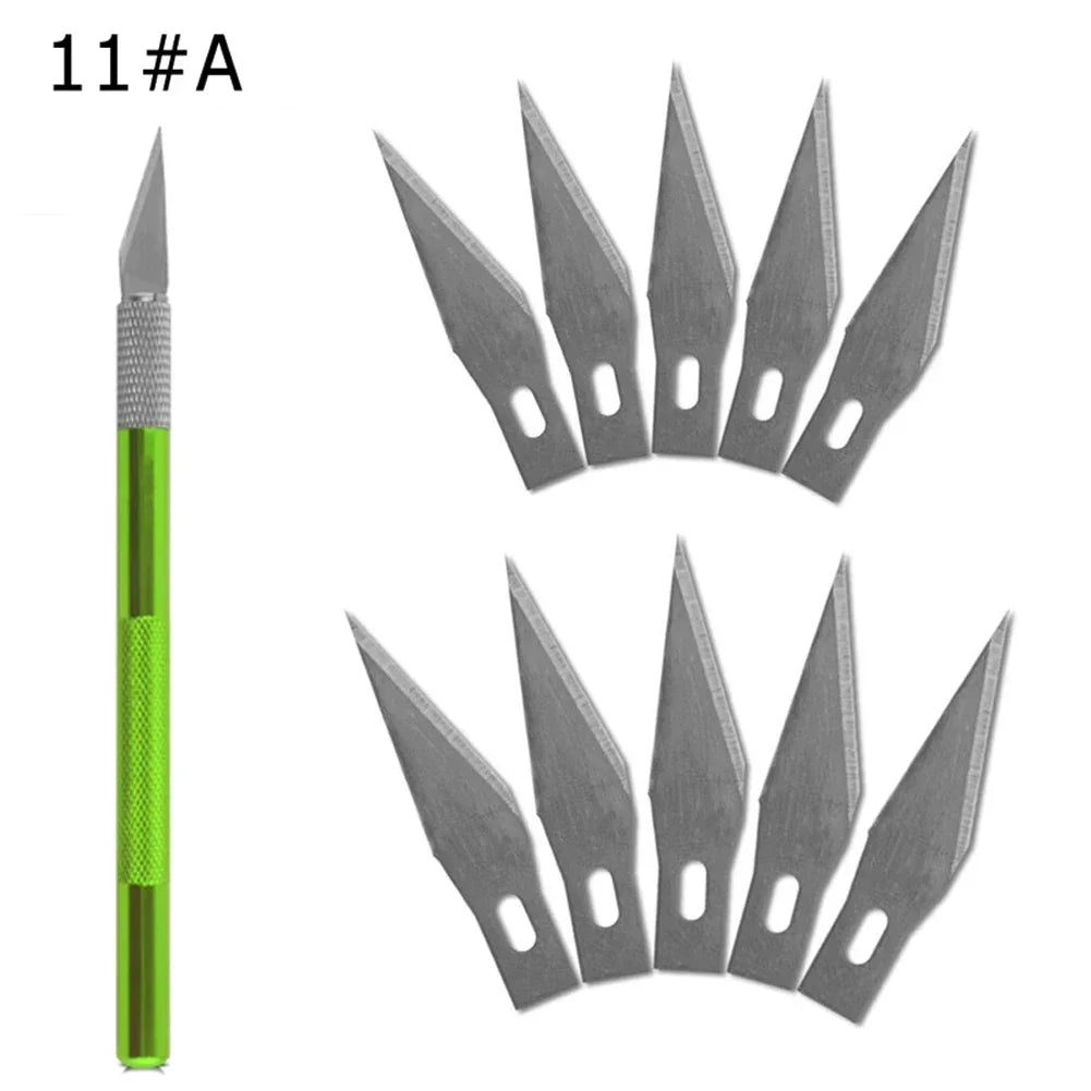 Repair Hand Tools Non-Slip Engraving Metal Knife Kit + 40/10pcs #11 Blades Cutter Craft Knives for Mobile Phone PCB Quake 1set-Green