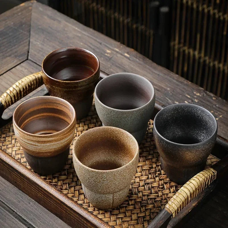Master's Cup Japanese Retro Rough Pottery Kung Fu Tea Set Personal Ceramic Water Cup Quake