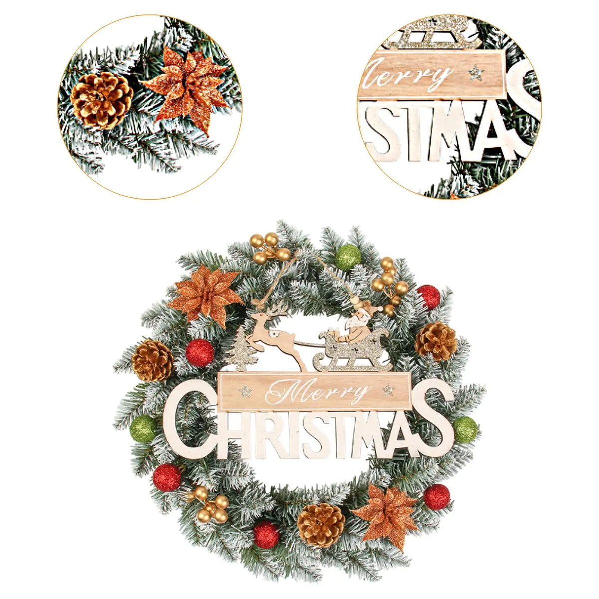 Christmas Wreath Seasonal Garland 19.69inch Realistic Rustic Front Door Wreath for Fireplace Garden Home Thanksgiving Festival Quake